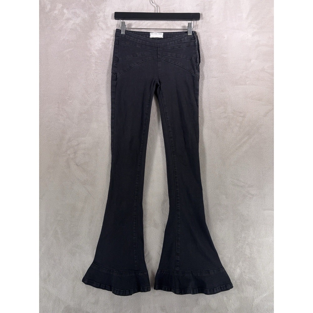 We The Free Flare Jeans Womens 24x32 Black‎ High Rise Ruffle Hem Stretch